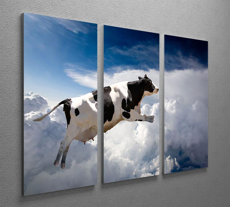 A super cow flying over clouds 3 Split Panel Canvas Print - Canvas Art Rocks - 2