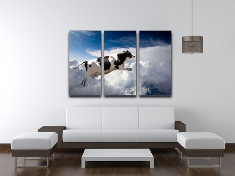 A super cow flying over clouds 3 Split Panel Canvas Print - Canvas Art Rocks - 3