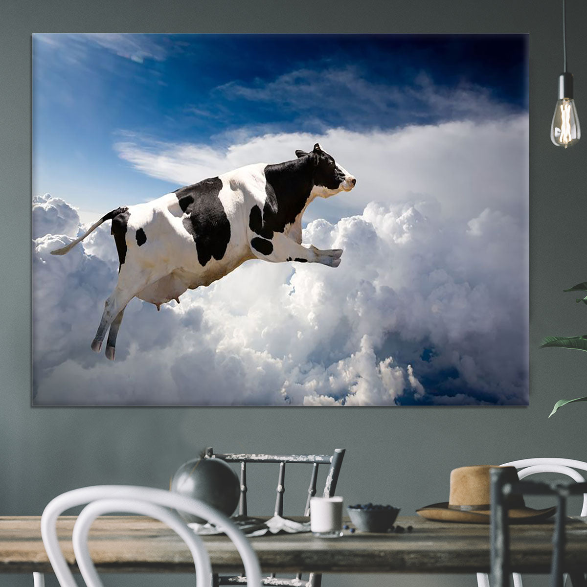 A super cow flying over clouds Canvas Print or Poster - Canvas Art Rocks - 3