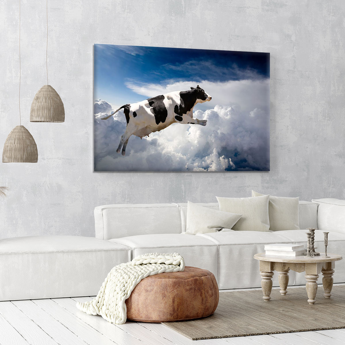 A super cow flying over clouds Canvas Print or Poster - Canvas Art Rocks - 6