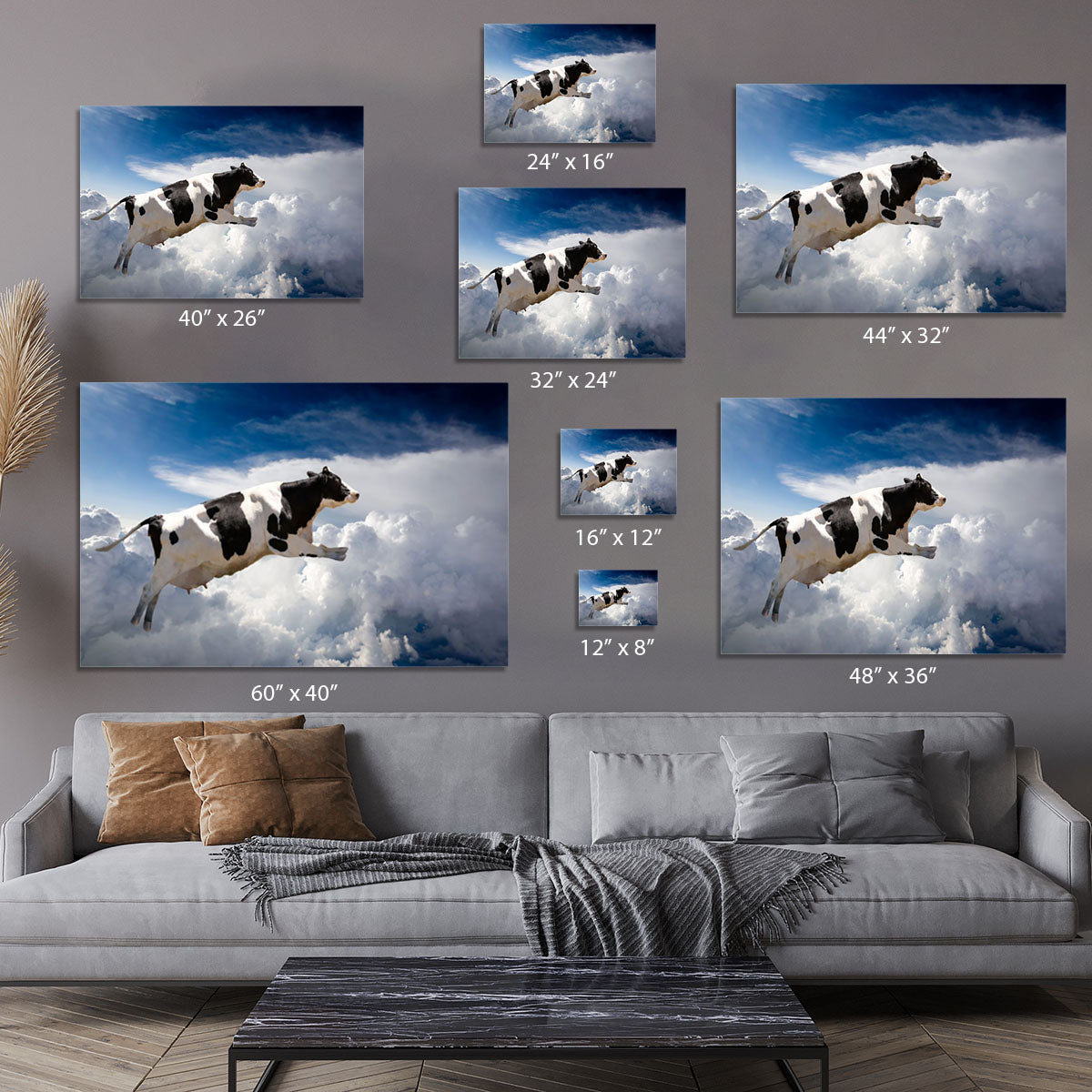 A super cow flying over clouds Canvas Print or Poster - Canvas Art Rocks - 7