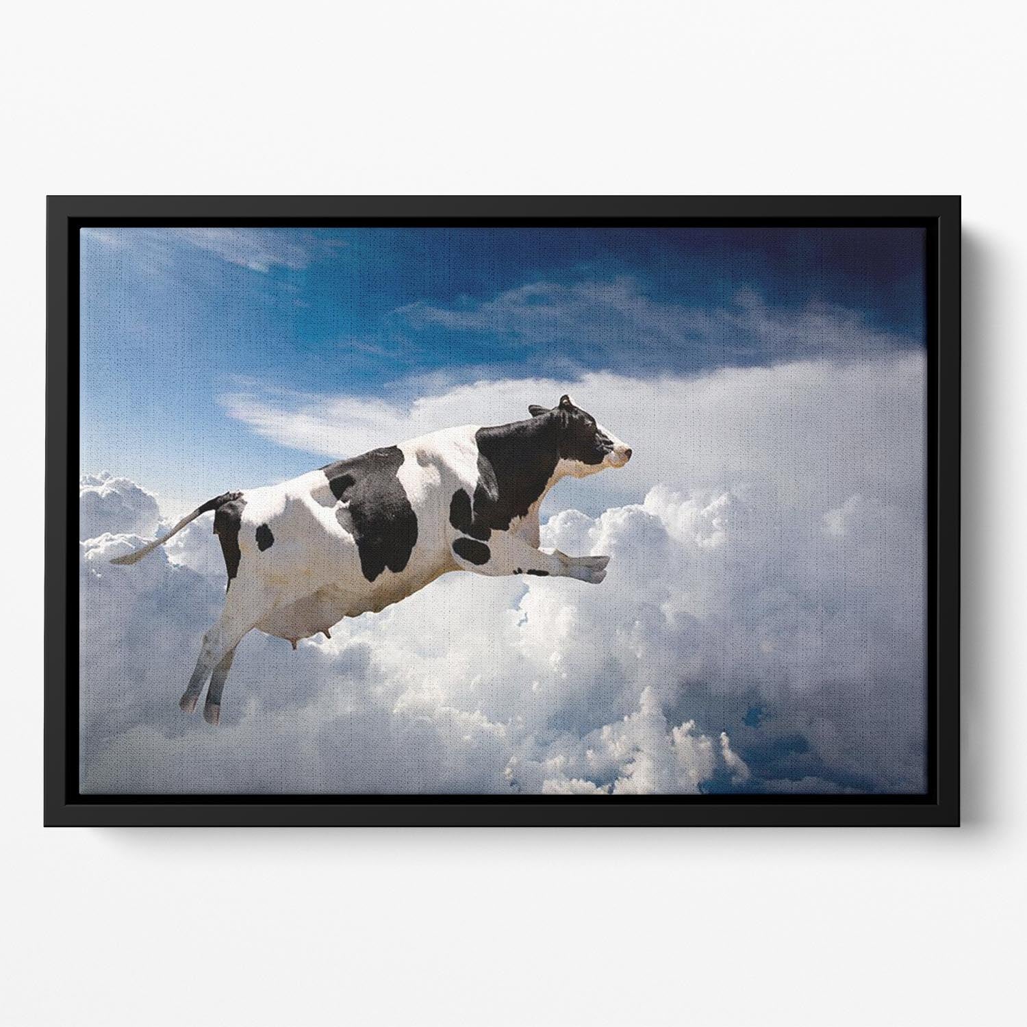 A super cow flying over clouds Floating Framed Canvas - Canvas Art Rocks - 2