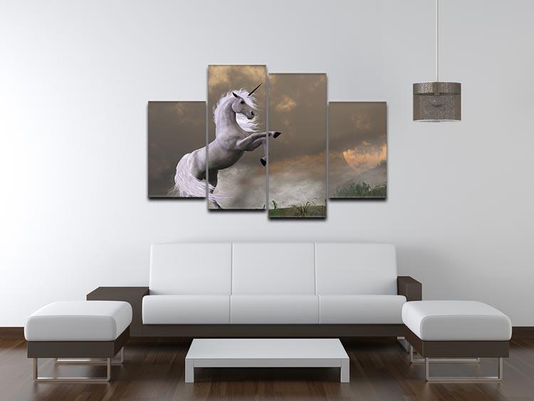 A unicorn stag asserts its power 4 Split Panel Canvas  - Canvas Art Rocks - 3