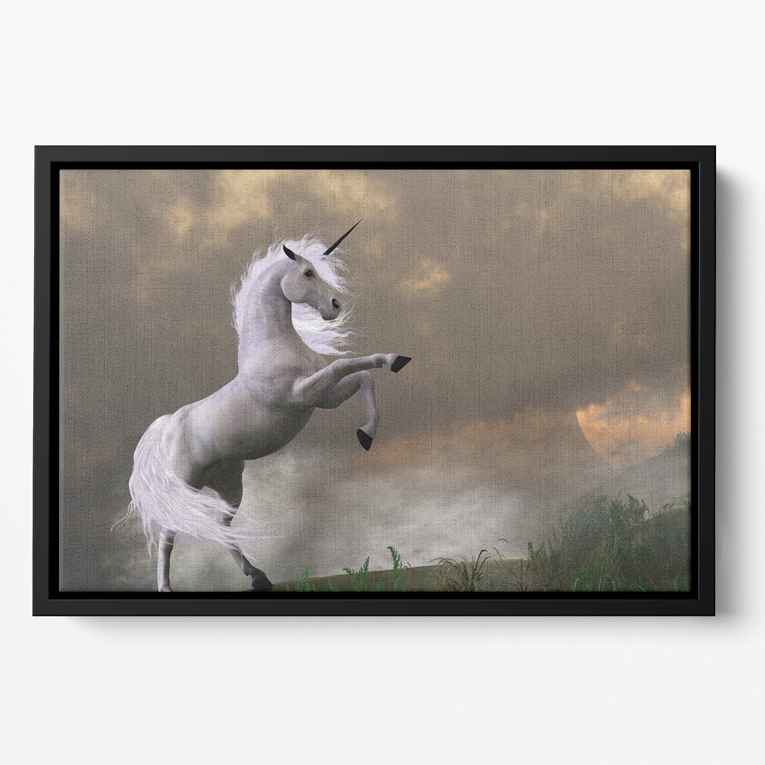 A unicorn stag asserts its power Floating Framed Canvas