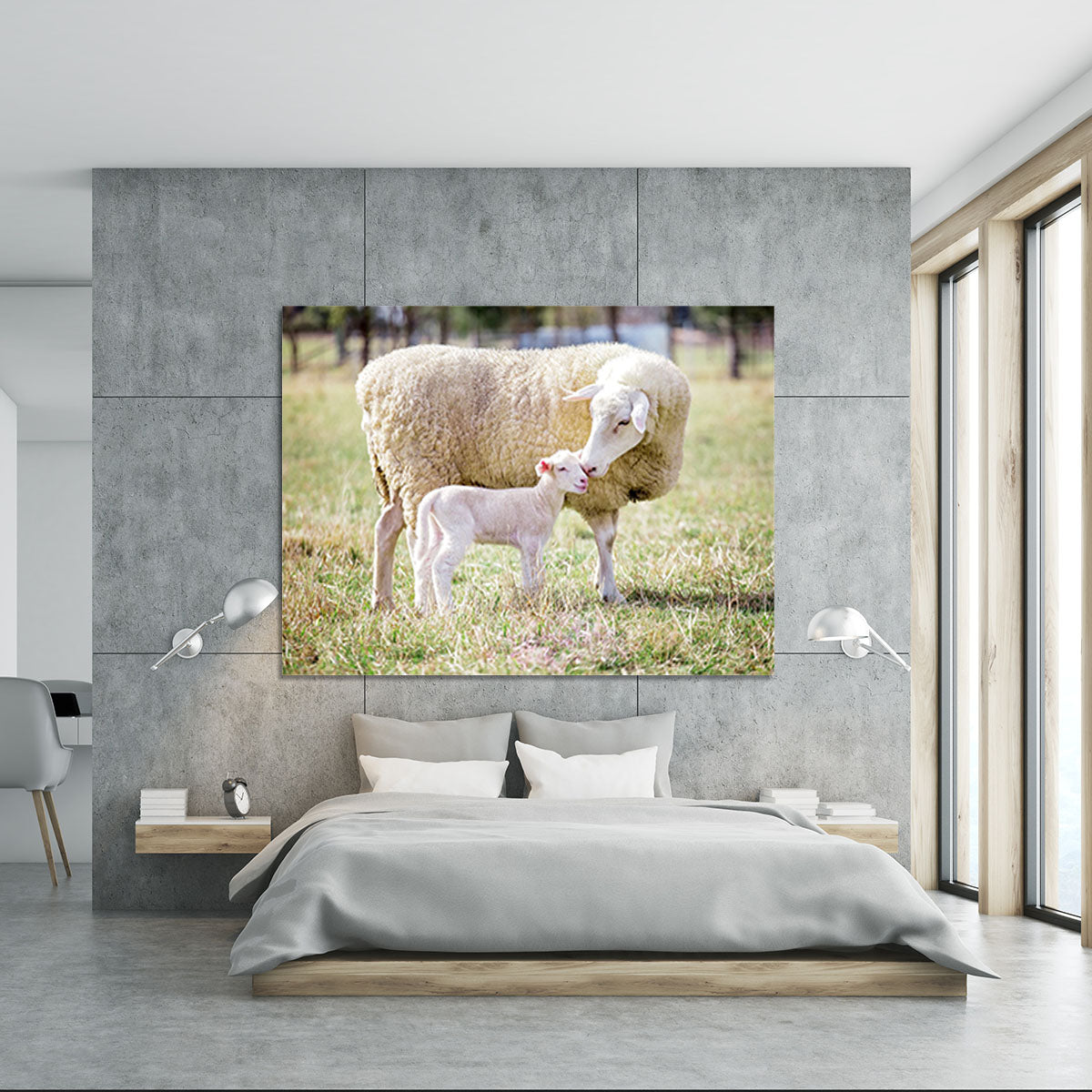 A white suffolk sheep with a lamb Canvas Print or Poster - Canvas Art Rocks - 5