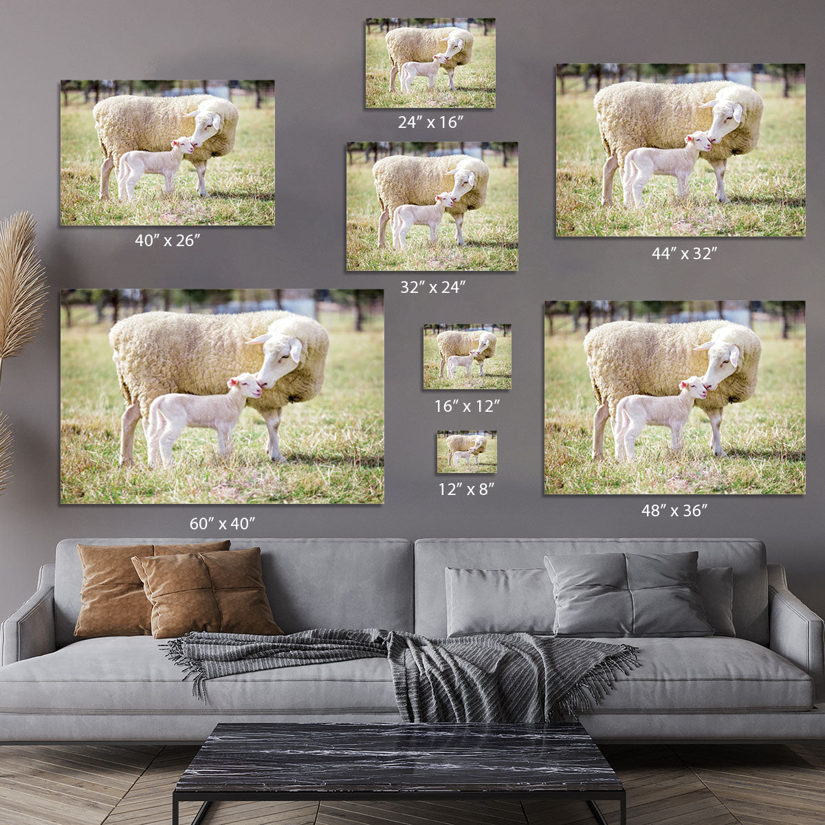 A white suffolk sheep with a lamb Canvas Print or Poster - Canvas Art Rocks - 7
