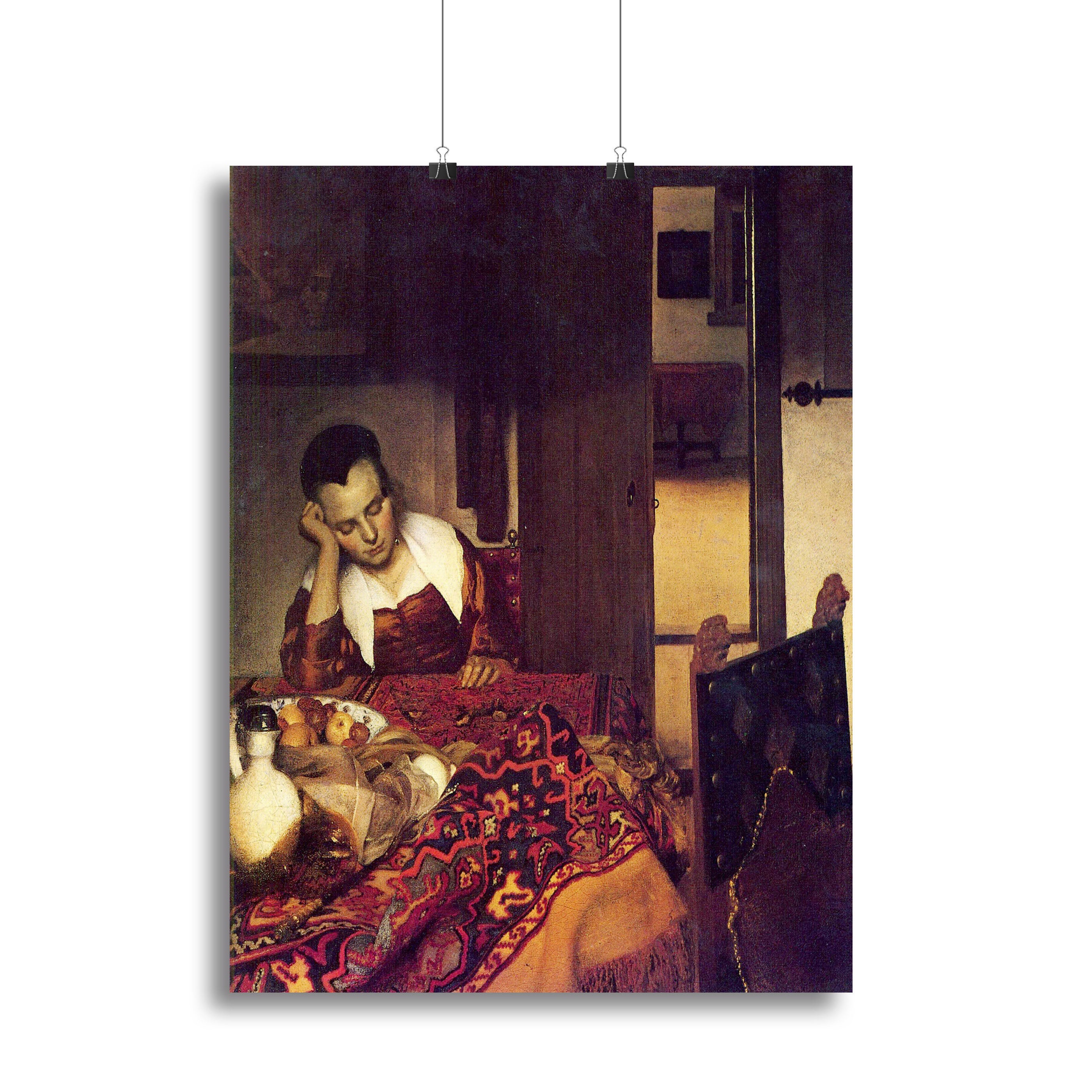 A woman asleep by Vermeer Canvas Print or Poster - Canvas Art Rocks - 2