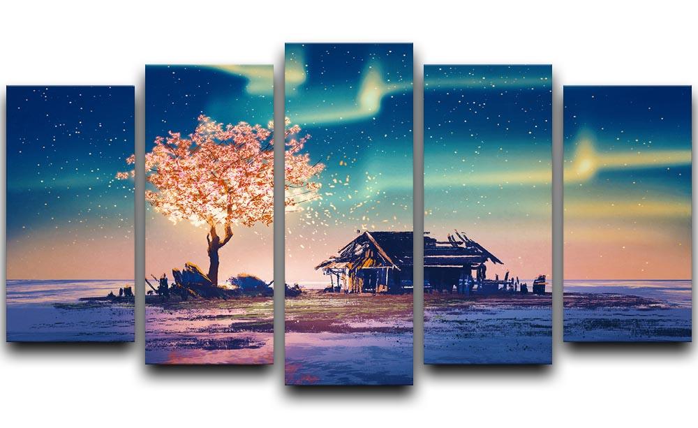 Abandoned house and fantasy tree 5 Split Panel Canvas  - Canvas Art Rocks - 1
