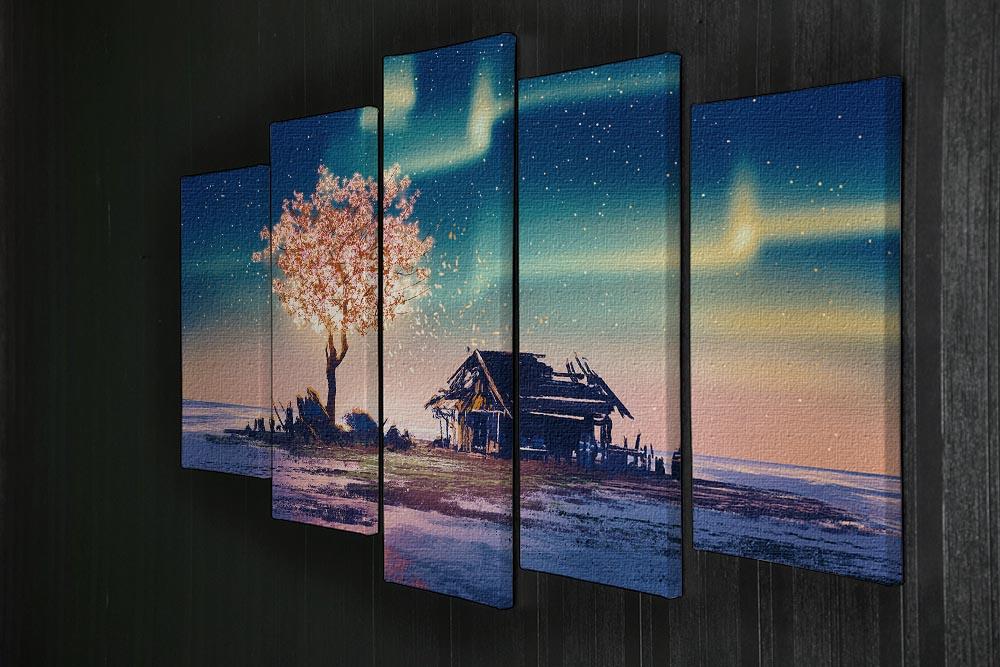 Abandoned house and fantasy tree 5 Split Panel Canvas  - Canvas Art Rocks - 2