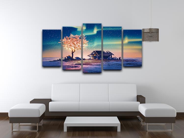 Abandoned house and fantasy tree 5 Split Panel Canvas  - Canvas Art Rocks - 3