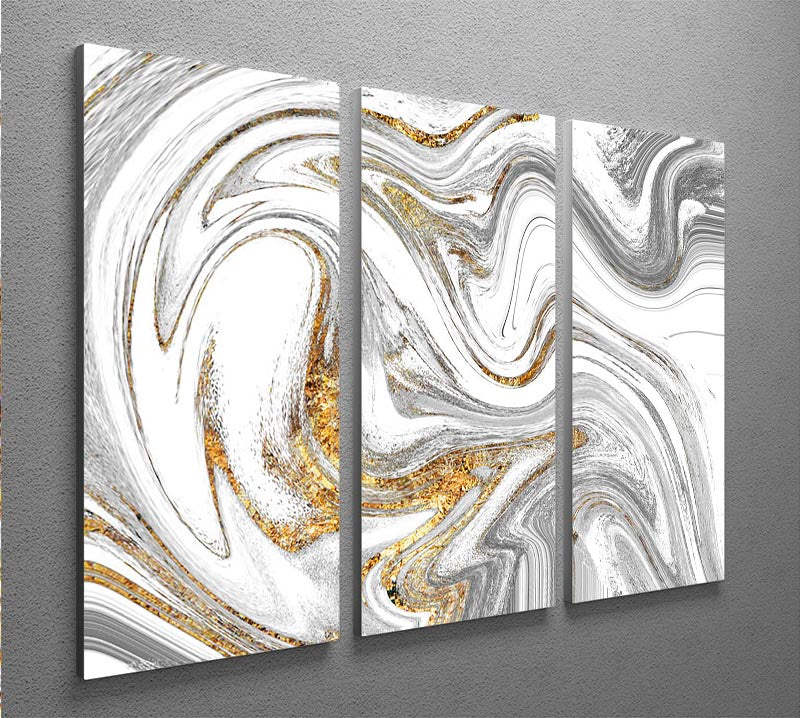 Abstract Swirled White Grey and Gold Marble 3 Split Panel Canvas Print - Canvas Art Rocks - 2