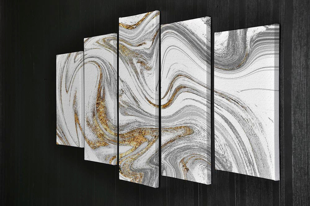 Abstract Swirled White Grey and Gold Marble 5 Split Panel Canvas - Canvas Art Rocks - 2
