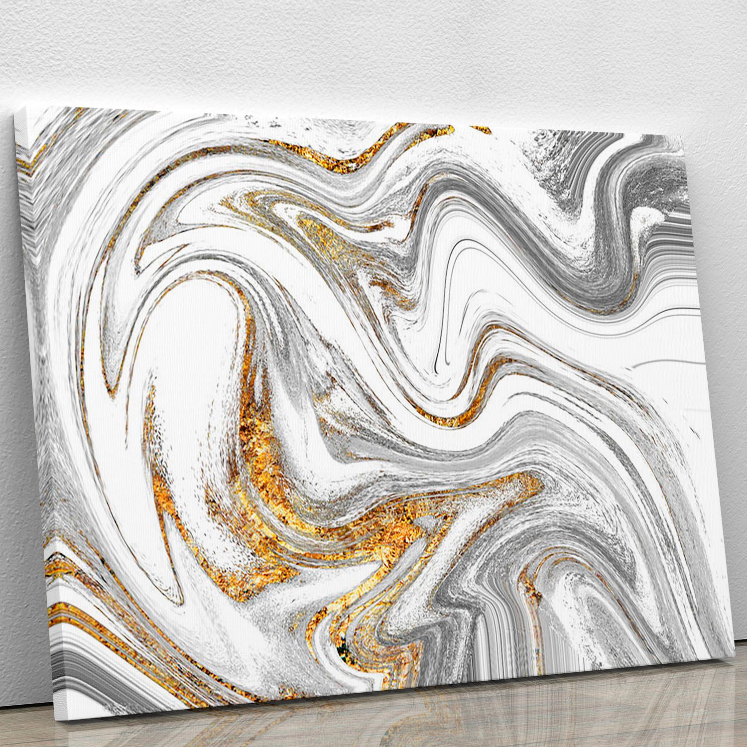 Abstract Swirled White Grey and Gold Marble Canvas Print or Poster - Canvas Art Rocks - 1