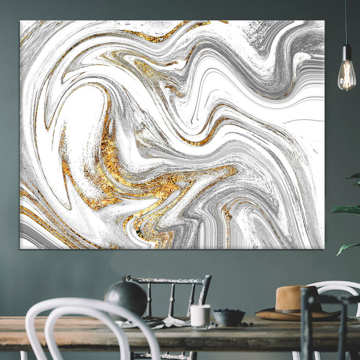 Abstract Swirled White Grey and Gold Marble Canvas Print or Poster - Canvas Art Rocks - 3