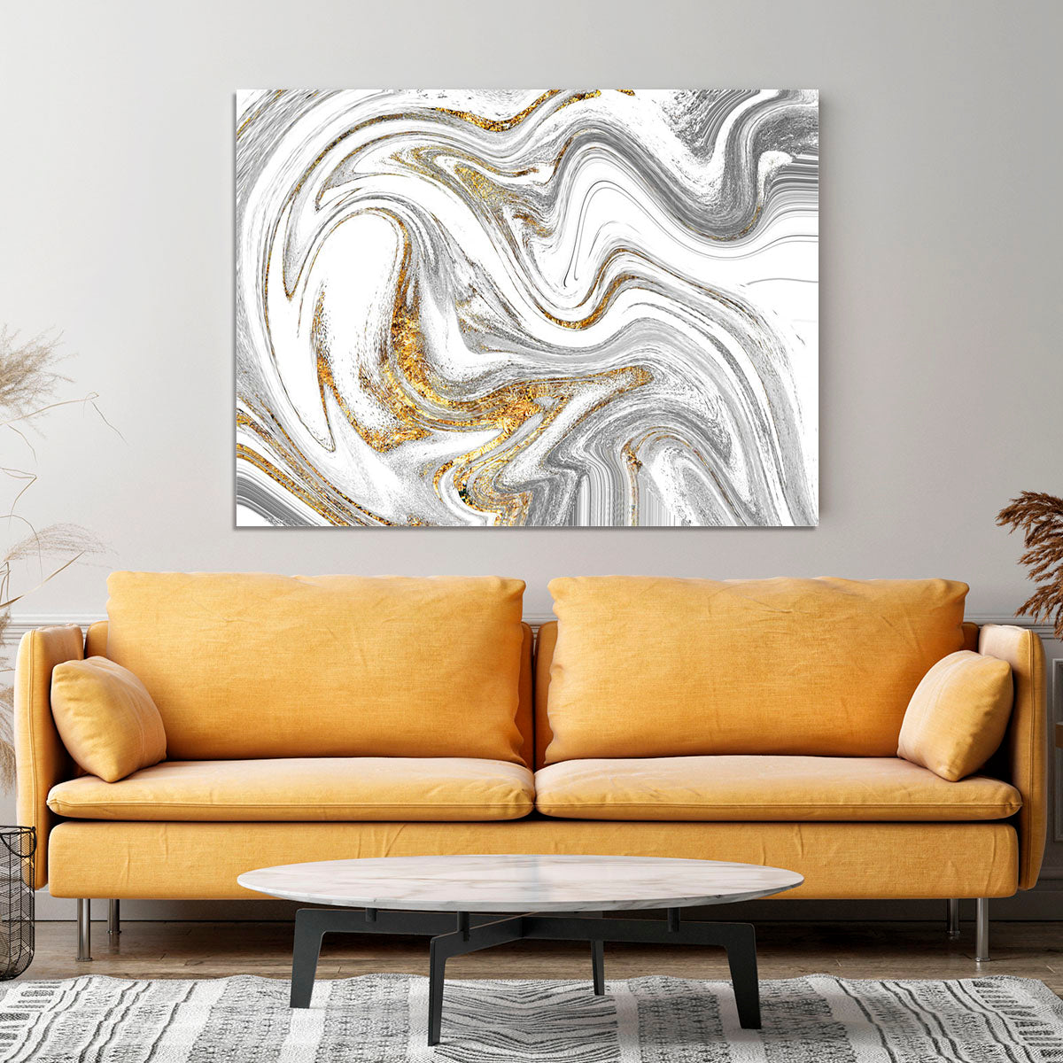 Abstract Swirled White Grey and Gold Marble Canvas Print or Poster - Canvas Art Rocks - 4