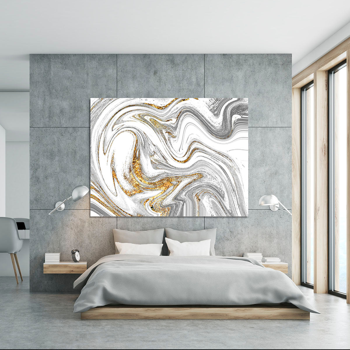 Abstract Swirled White Grey and Gold Marble Canvas Print or Poster - Canvas Art Rocks - 5