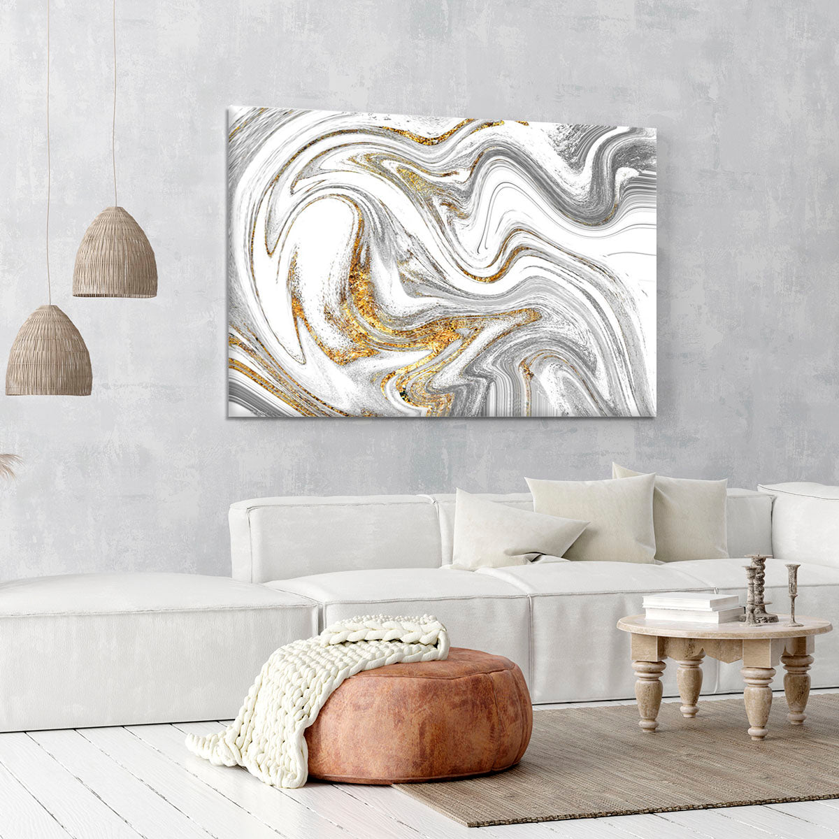 Abstract Swirled White Grey and Gold Marble Canvas Print or Poster - Canvas Art Rocks - 6