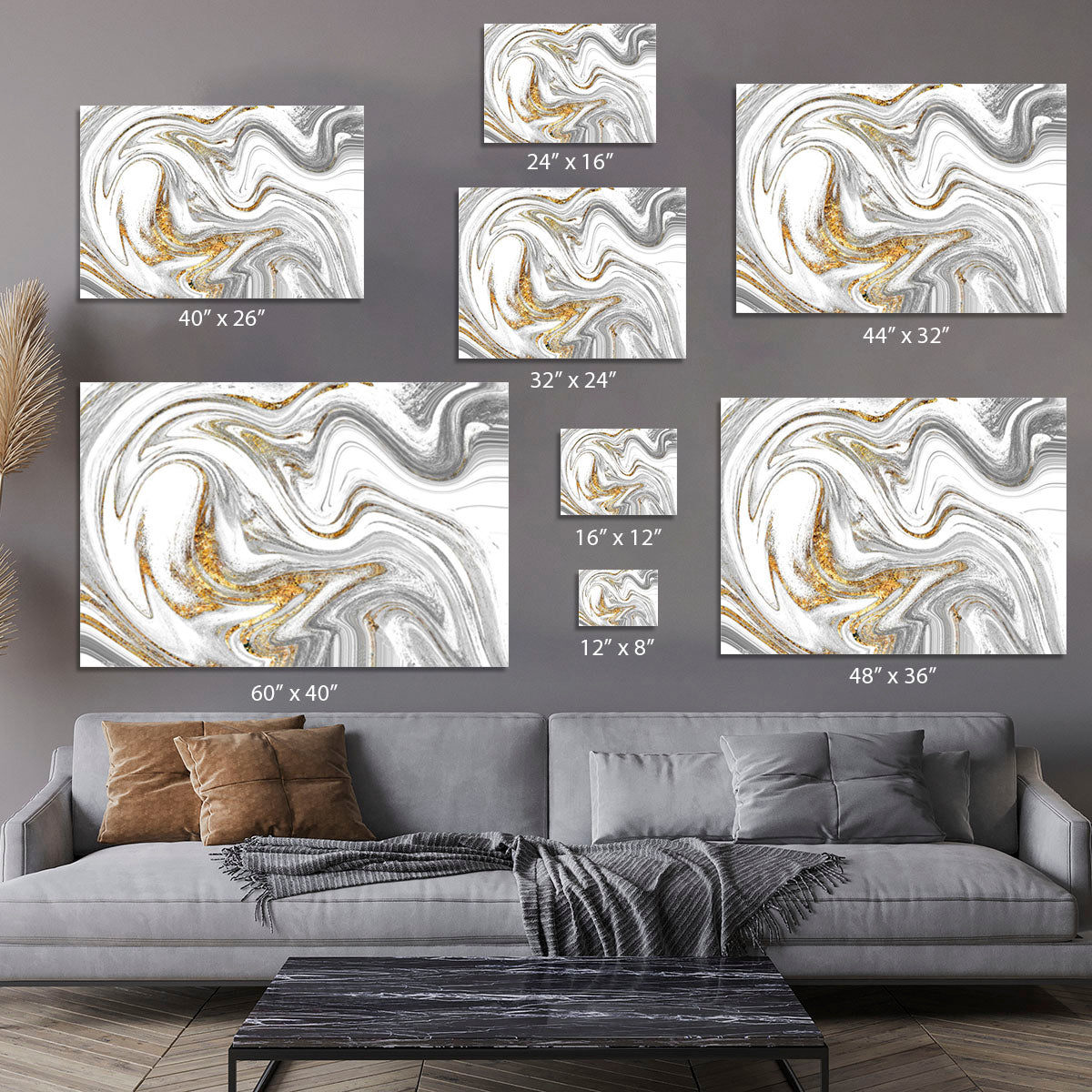 Abstract Swirled White Grey and Gold Marble Canvas Print or Poster - Canvas Art Rocks - 7