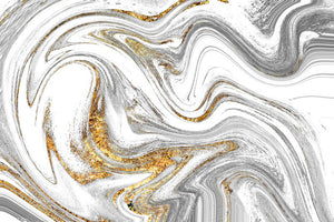 Abstract Swirled White Grey and Gold Marble Wall Mural Wallpaper - Canvas Art Rocks - 1