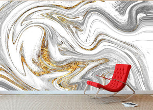 Abstract Swirled White Grey and Gold Marble Wall Mural Wallpaper - Canvas Art Rocks - 2