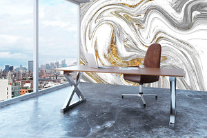 Abstract Swirled White Grey and Gold Marble Wall Mural Wallpaper - Canvas Art Rocks - 3
