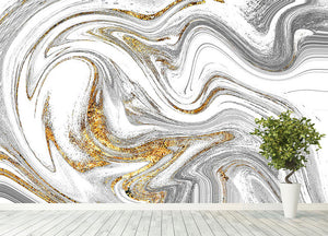 Abstract Swirled White Grey and Gold Marble Wall Mural Wallpaper - Canvas Art Rocks - 4
