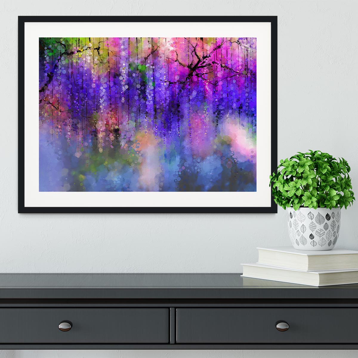Abstract violet red and yellow color flowers Framed Print - Canvas Art Rocks - 1