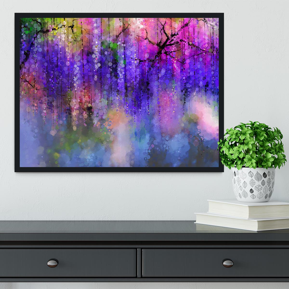 Abstract violet red and yellow color flowers Framed Print - Canvas Art Rocks - 2
