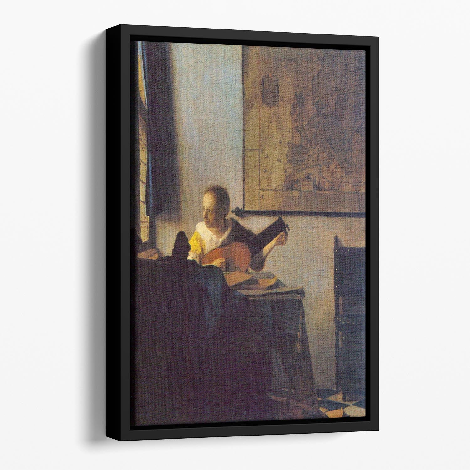 According to the player by Vermeer Floating Framed Canvas