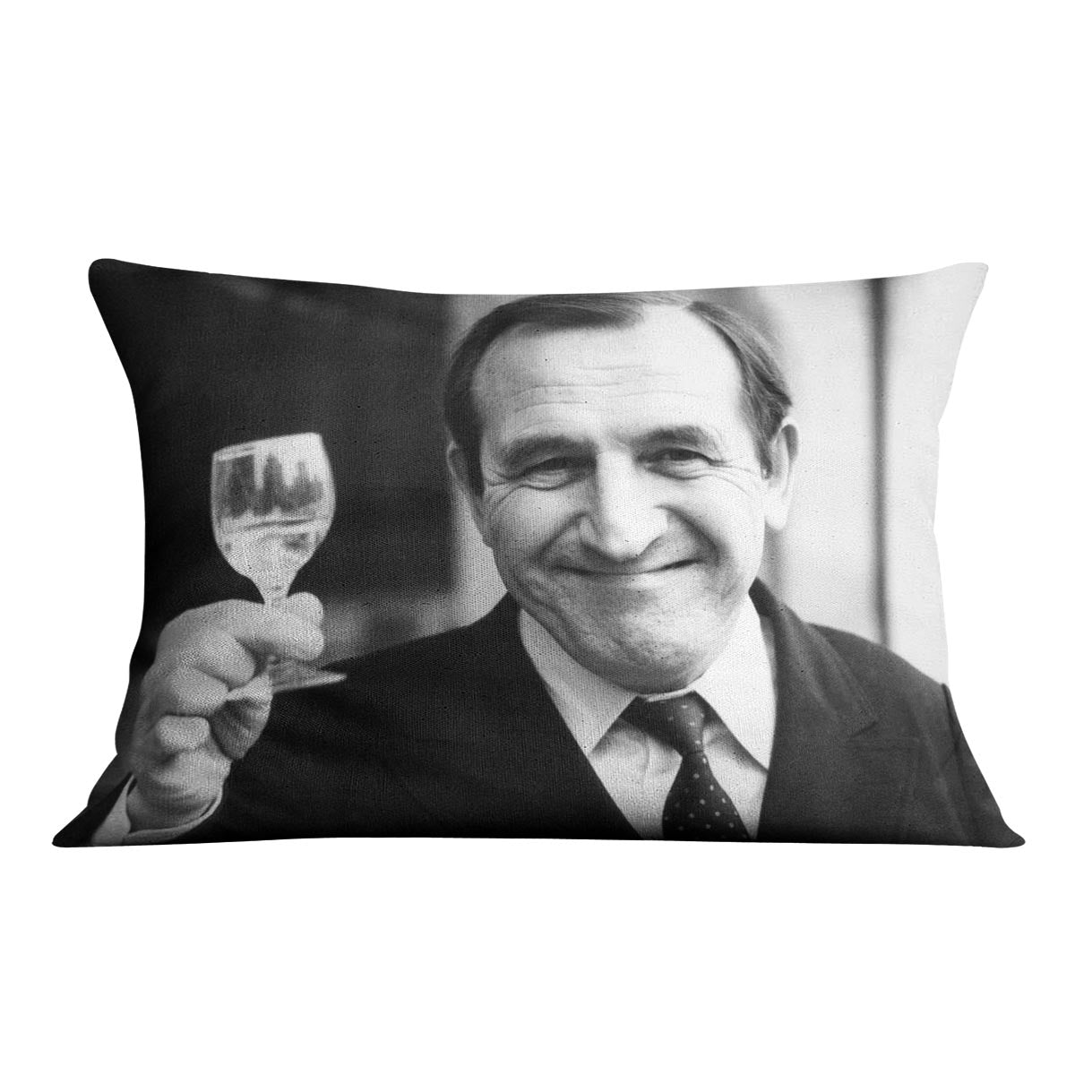 Actor Leonard Rossiter raises a glass Cushion