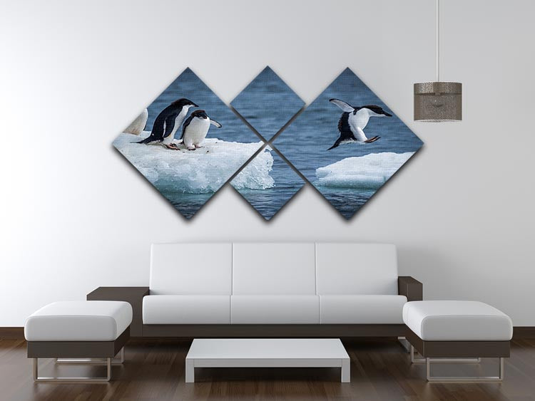 Adelie penguin jumping between two ice floes 4 Square Multi Panel Canvas - Canvas Art Rocks - 3