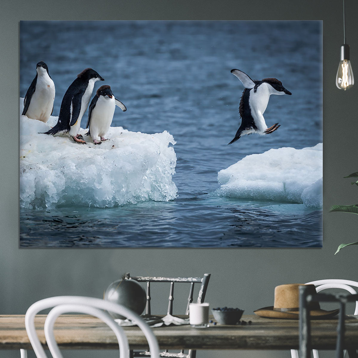 Adelie penguin jumping between two ice floes Canvas Print or Poster - Canvas Art Rocks - 3