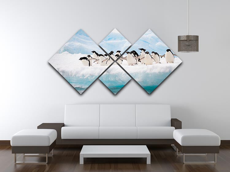 Adelie penguins colony on the iceberg 4 Square Multi Panel Canvas - Canvas Art Rocks - 3