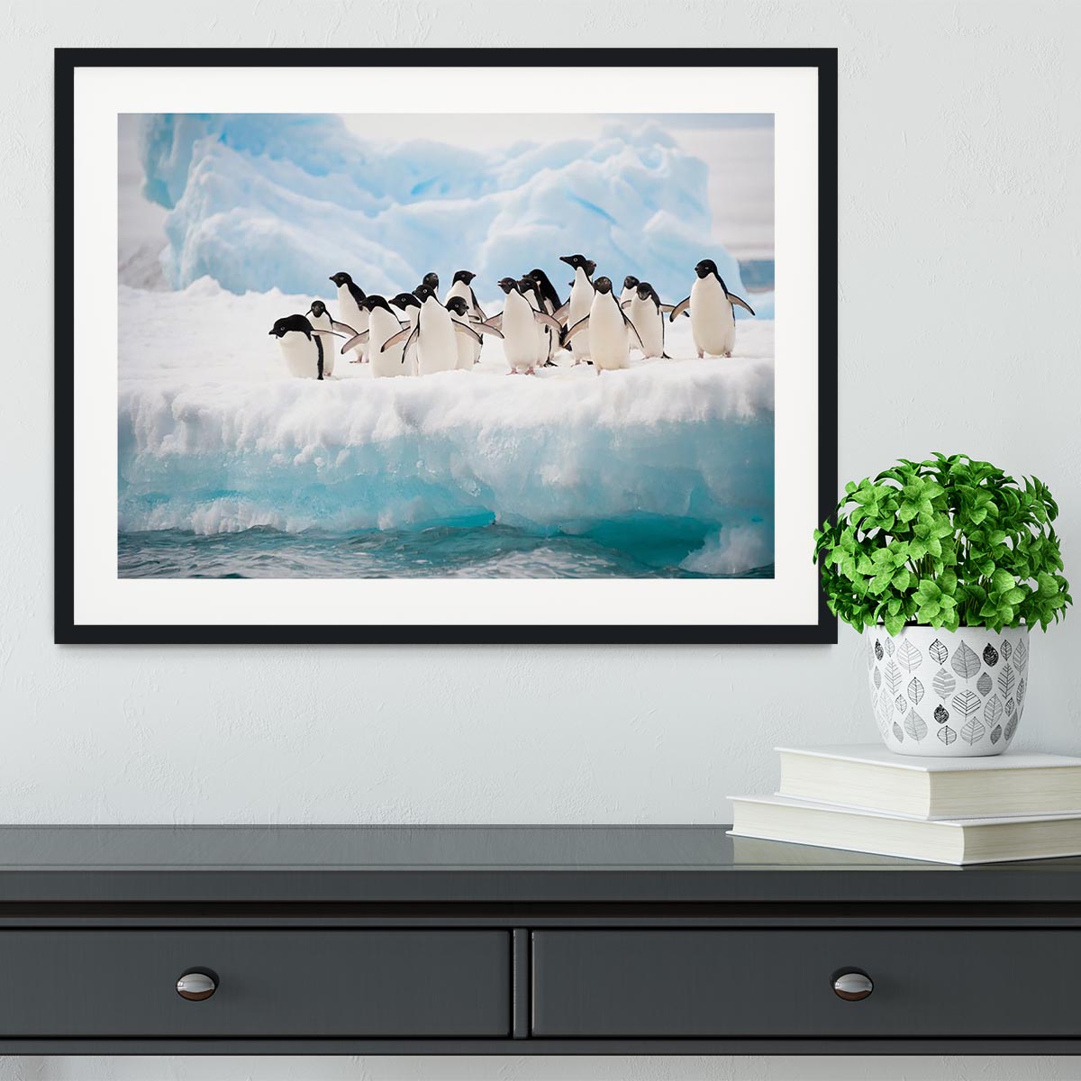 Adelie penguins colony on the iceberg Framed Print - Canvas Art Rocks - 1