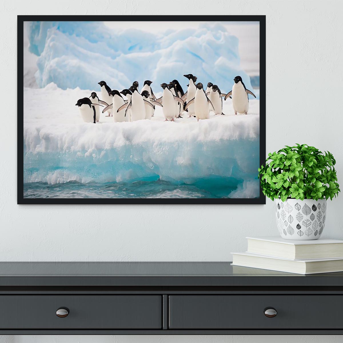 Adelie penguins colony on the iceberg Framed Print - Canvas Art Rocks - 2