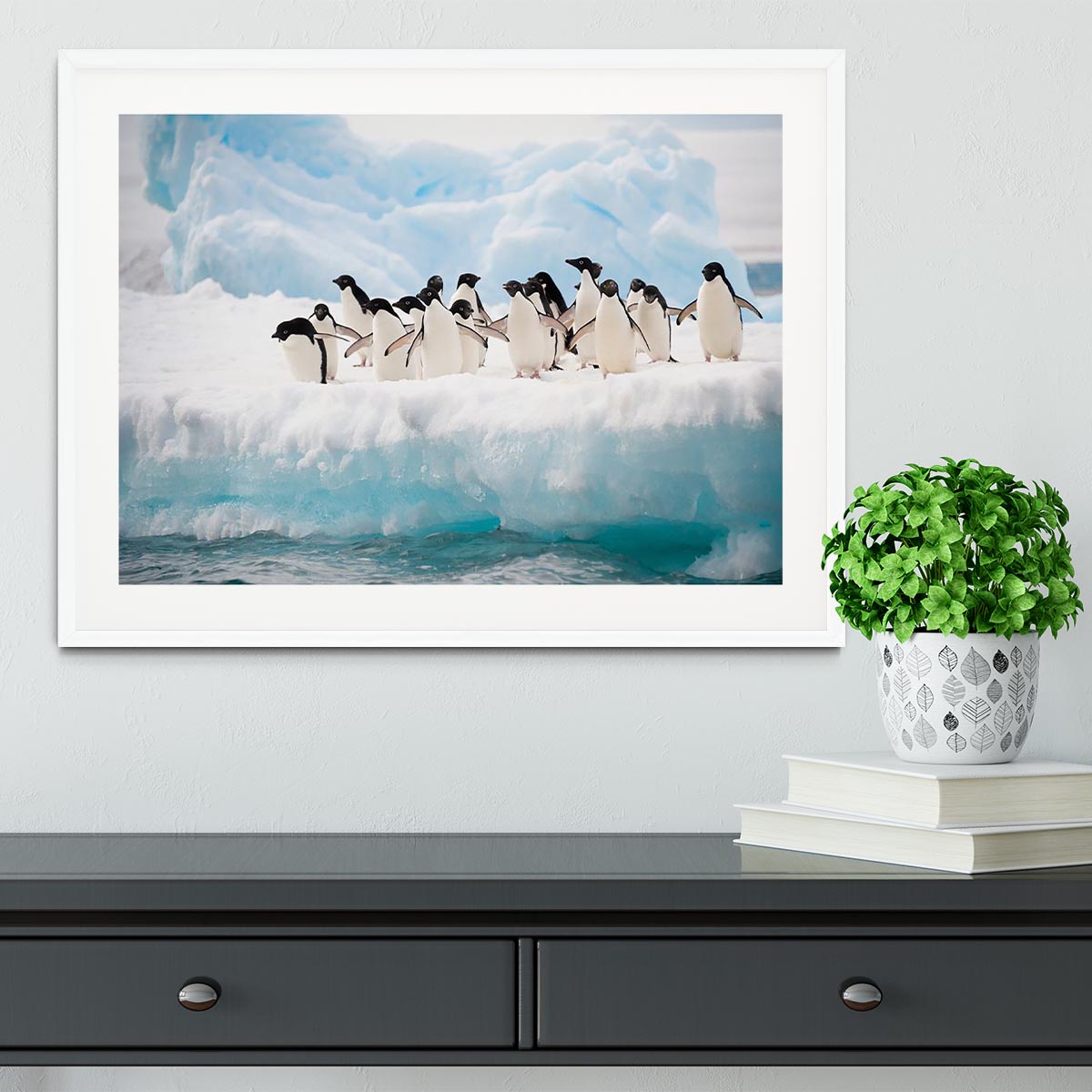 Adelie penguins colony on the iceberg Framed Print - Canvas Art Rocks - 5
