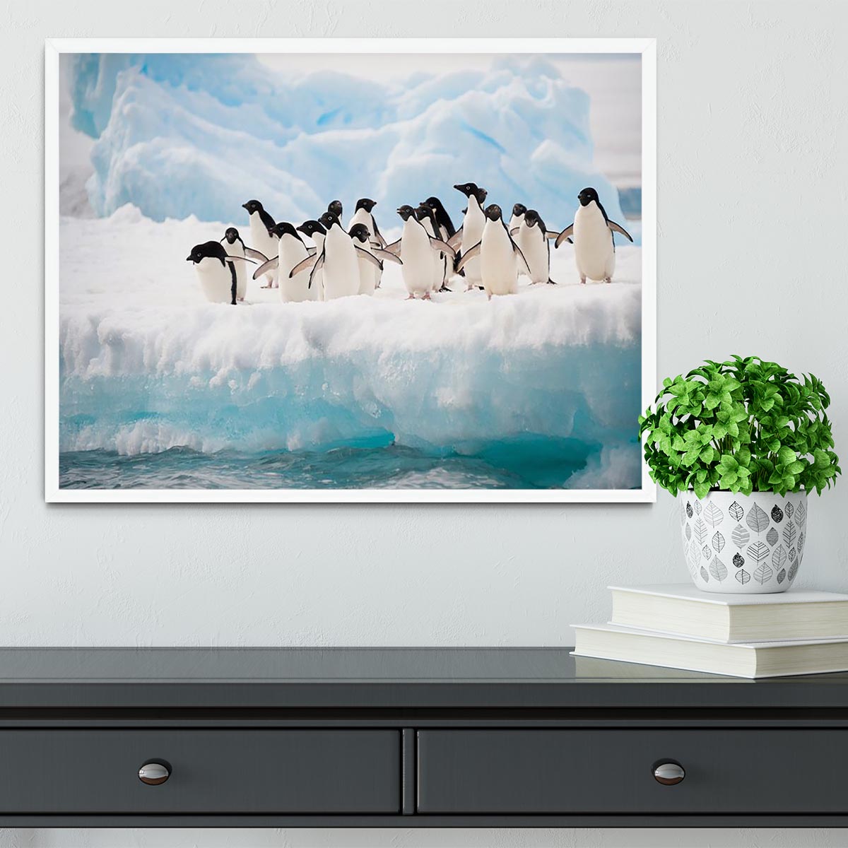 Adelie penguins colony on the iceberg Framed Print - Canvas Art Rocks -6