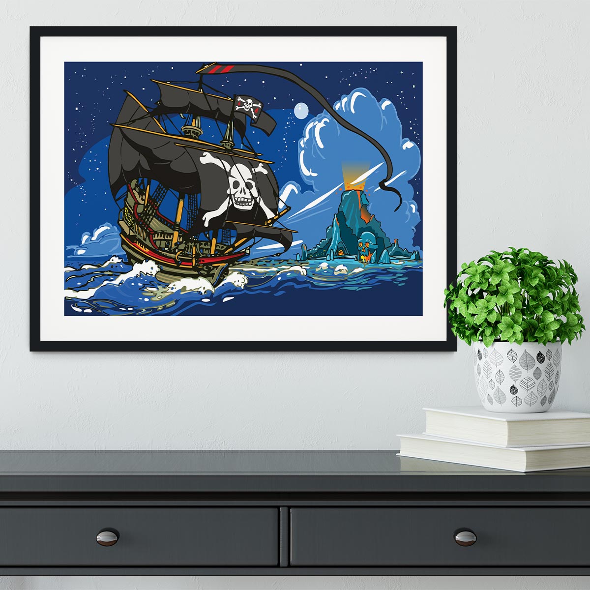 Adventure Time Pirate Ship Sailing Framed Print - Canvas Art Rocks - 1