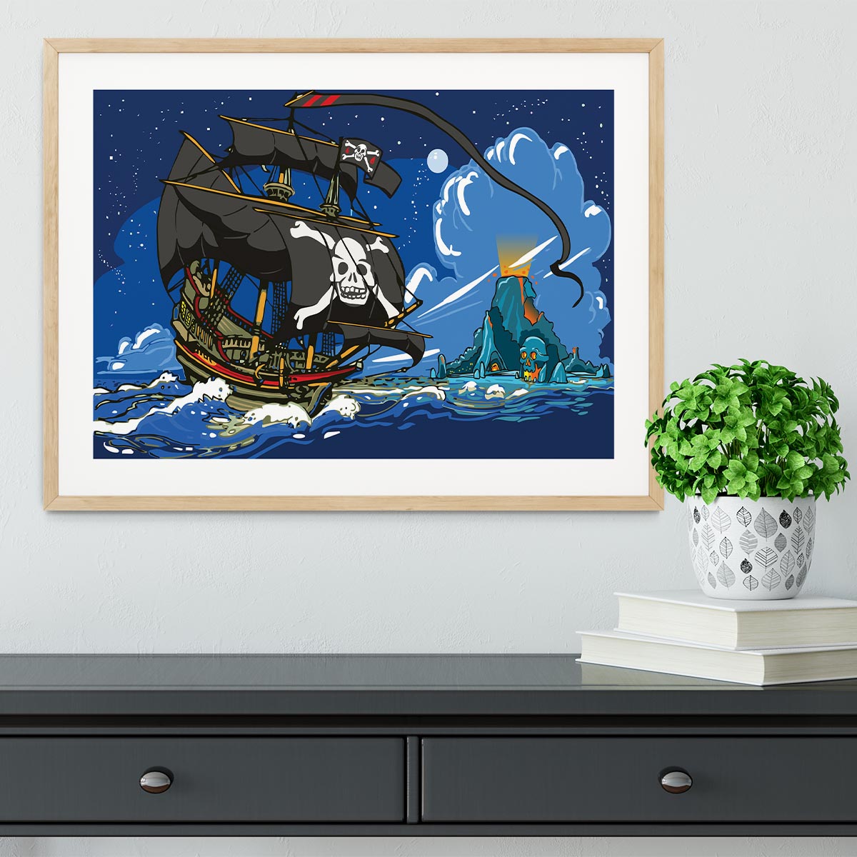Adventure Time Pirate Ship Sailing Framed Print - Canvas Art Rocks - 3