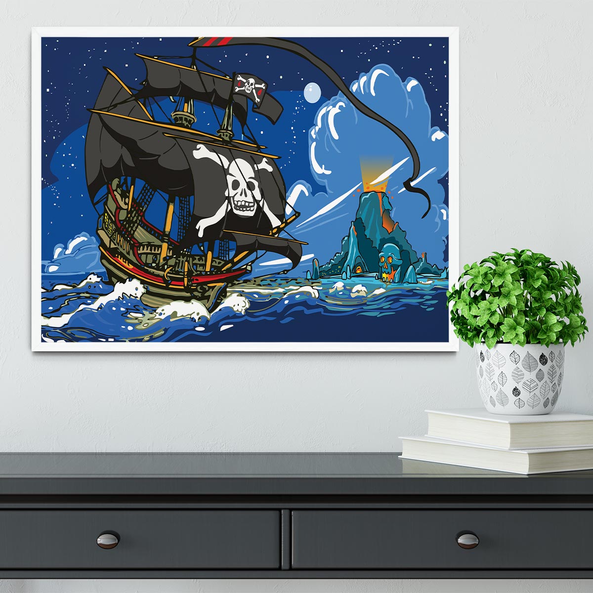 Adventure Time Pirate Ship Sailing Framed Print - Canvas Art Rocks -6
