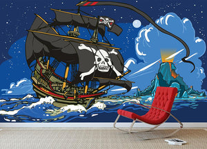 Adventure Time Pirate Ship Sailing Wall Mural Wallpaper - Canvas Art Rocks - 3