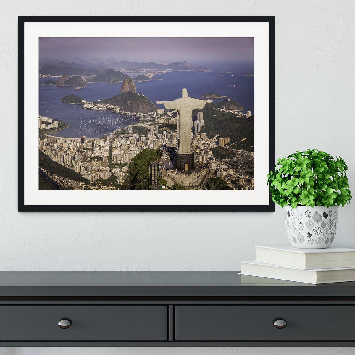 Aerial view of Christ and Botafogo Bay Framed Print - Canvas Art Rocks - 1