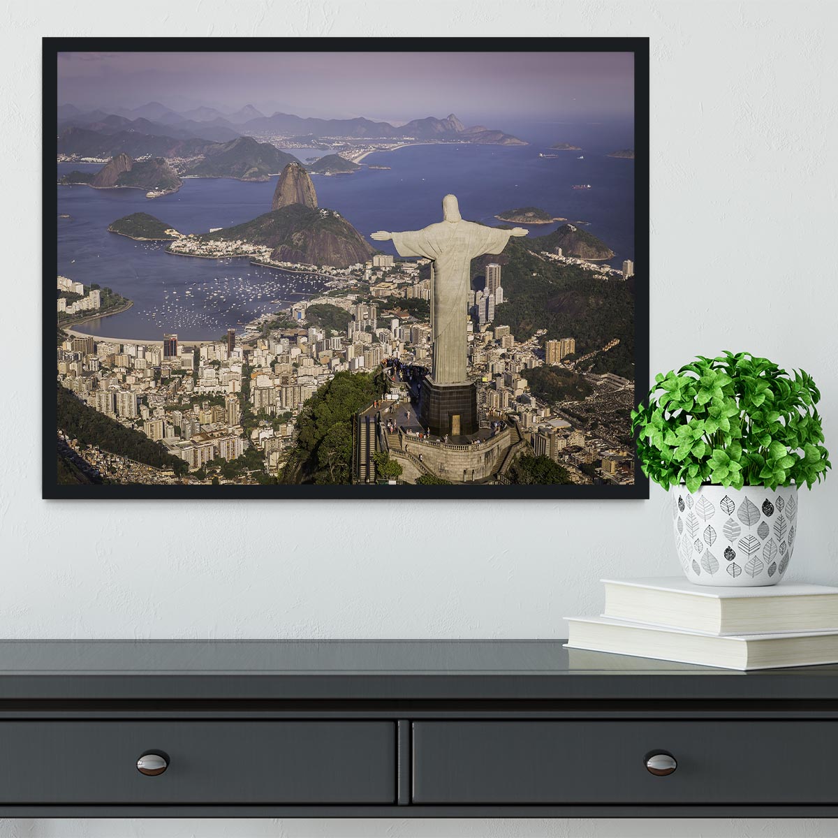 Aerial view of Christ and Botafogo Bay Framed Print - Canvas Art Rocks - 2