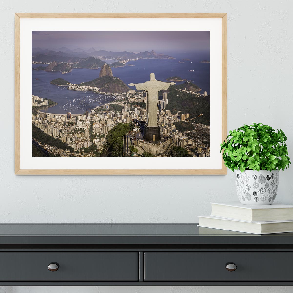 Aerial view of Christ and Botafogo Bay Framed Print - Canvas Art Rocks - 3