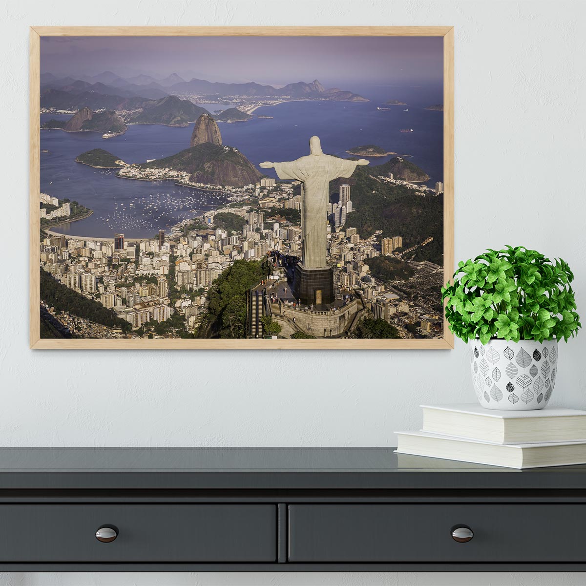 Aerial view of Christ and Botafogo Bay Framed Print - Canvas Art Rocks - 4