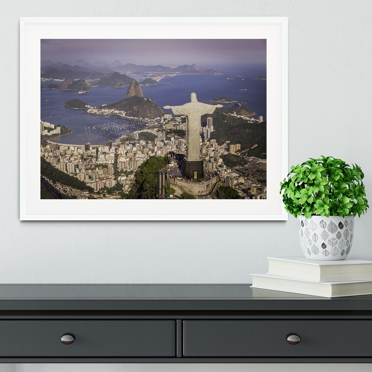 Aerial view of Christ and Botafogo Bay Framed Print - Canvas Art Rocks - 5