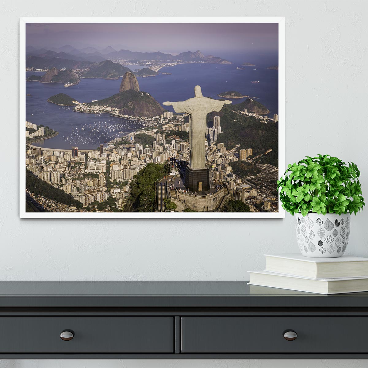 Aerial view of Christ and Botafogo Bay Framed Print - Canvas Art Rocks -6