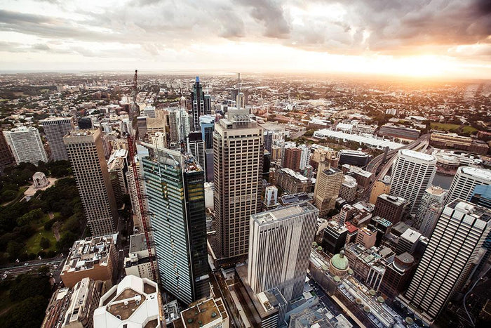 Aerial view of downtown Sydney at sunset Wall Mural Wallpaper
