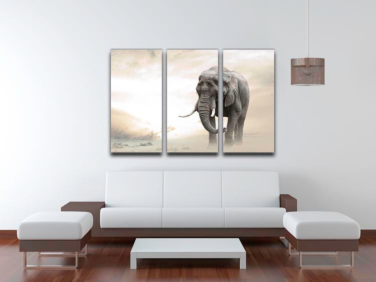 African elephant male walking alone in desert at sunset 3 Split Panel Canvas Print - Canvas Art Rocks - 3