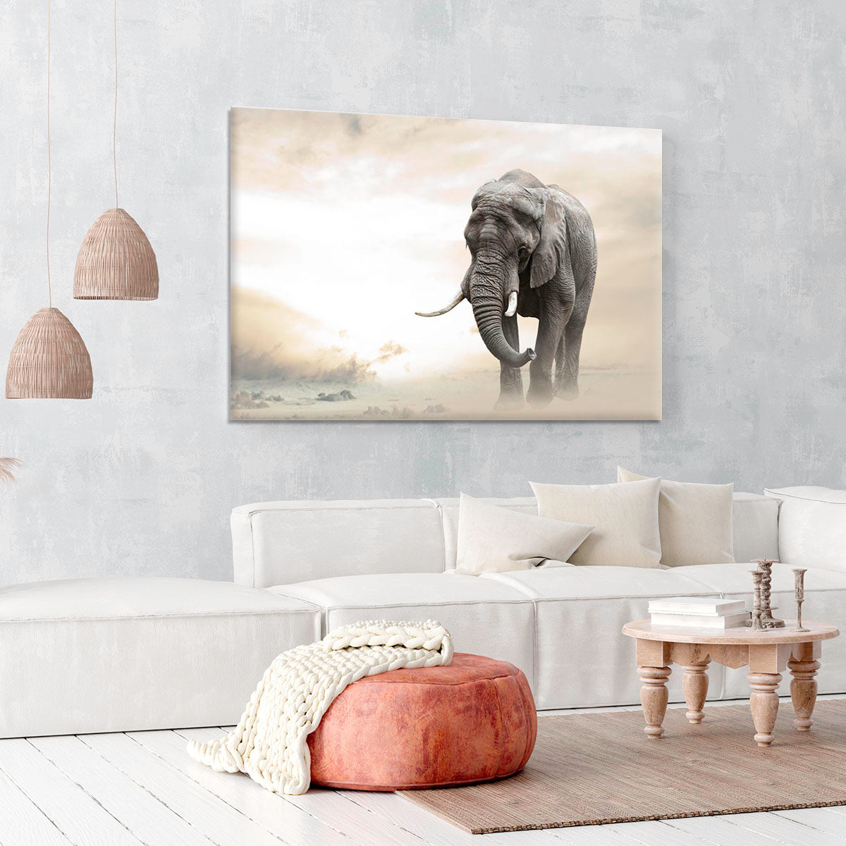 African elephant male walking alone in desert at sunset Canvas Print or Poster - Canvas Art Rocks - 6
